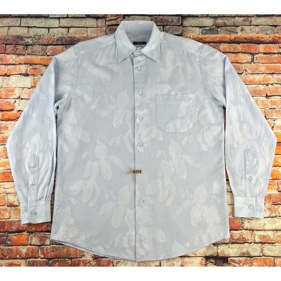 Zanella Harold Mens M Blue White Floral Design Button Down Long Sleeve Shirt - Picture 2 of 6